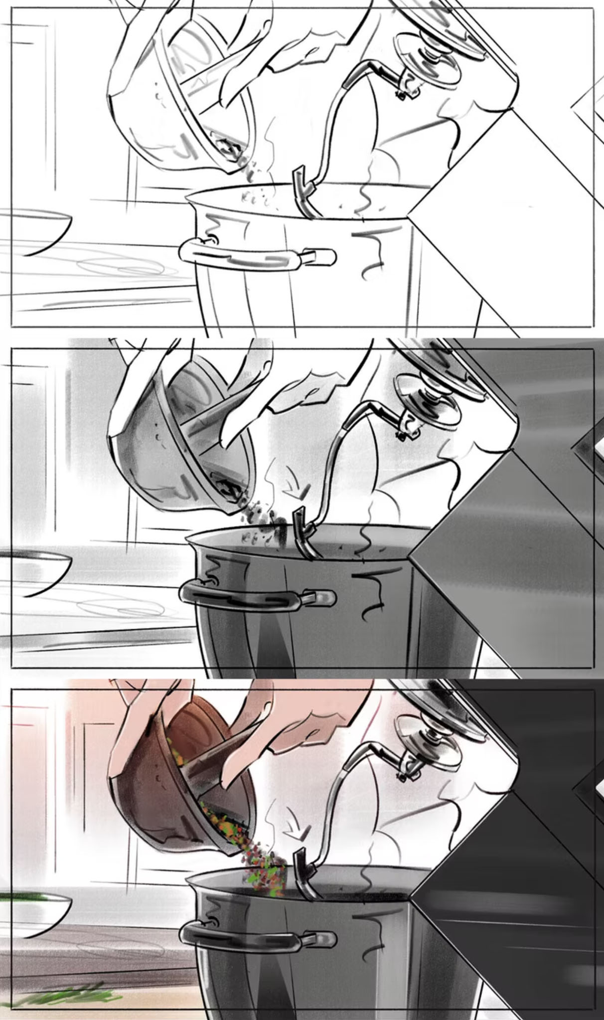 Commercial storyboard illustration - advertising visual planning