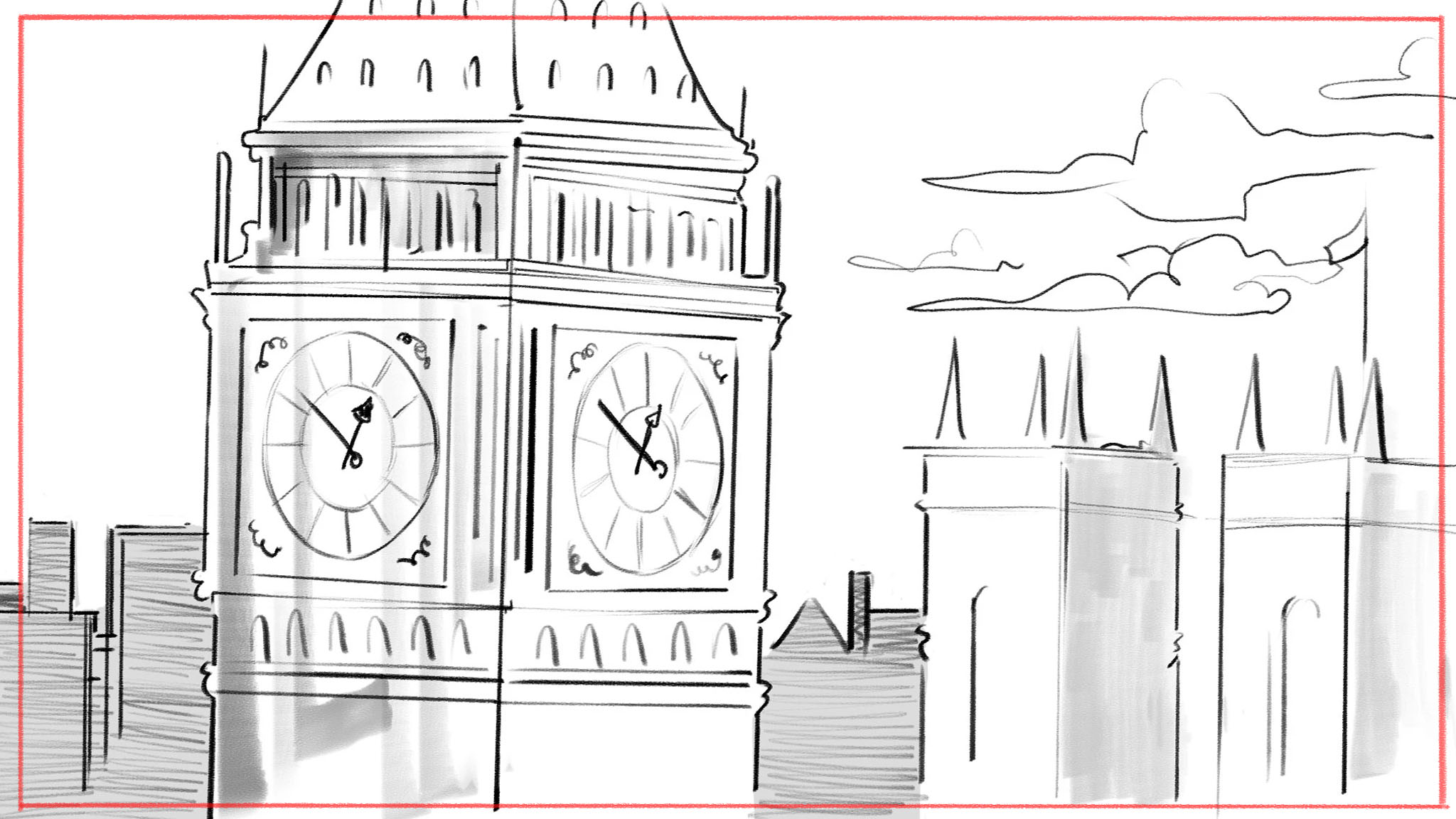 Black and white storyboard sketches - pencil storyboard design