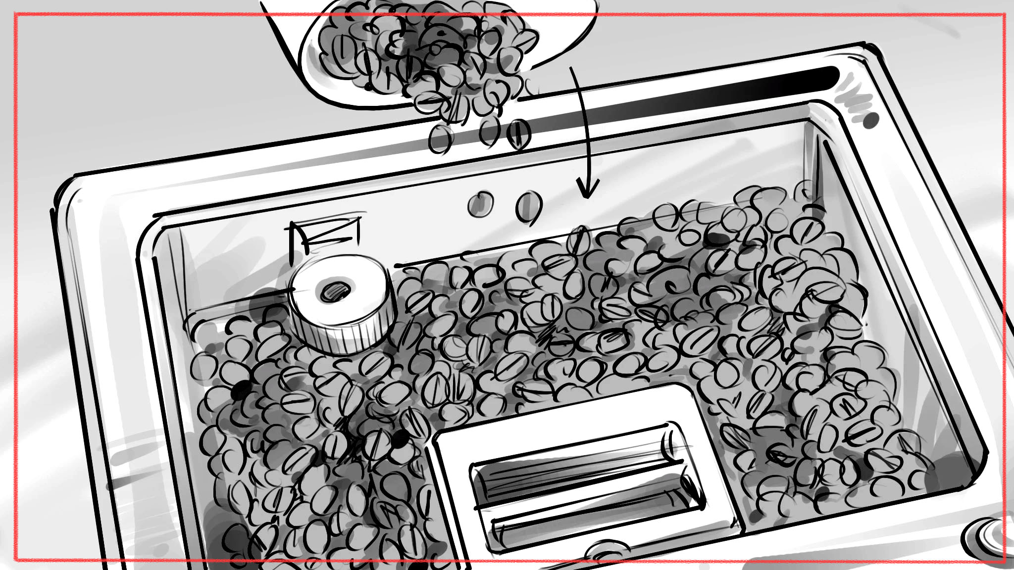 Black and white storyboard sketches - pencil storyboard design