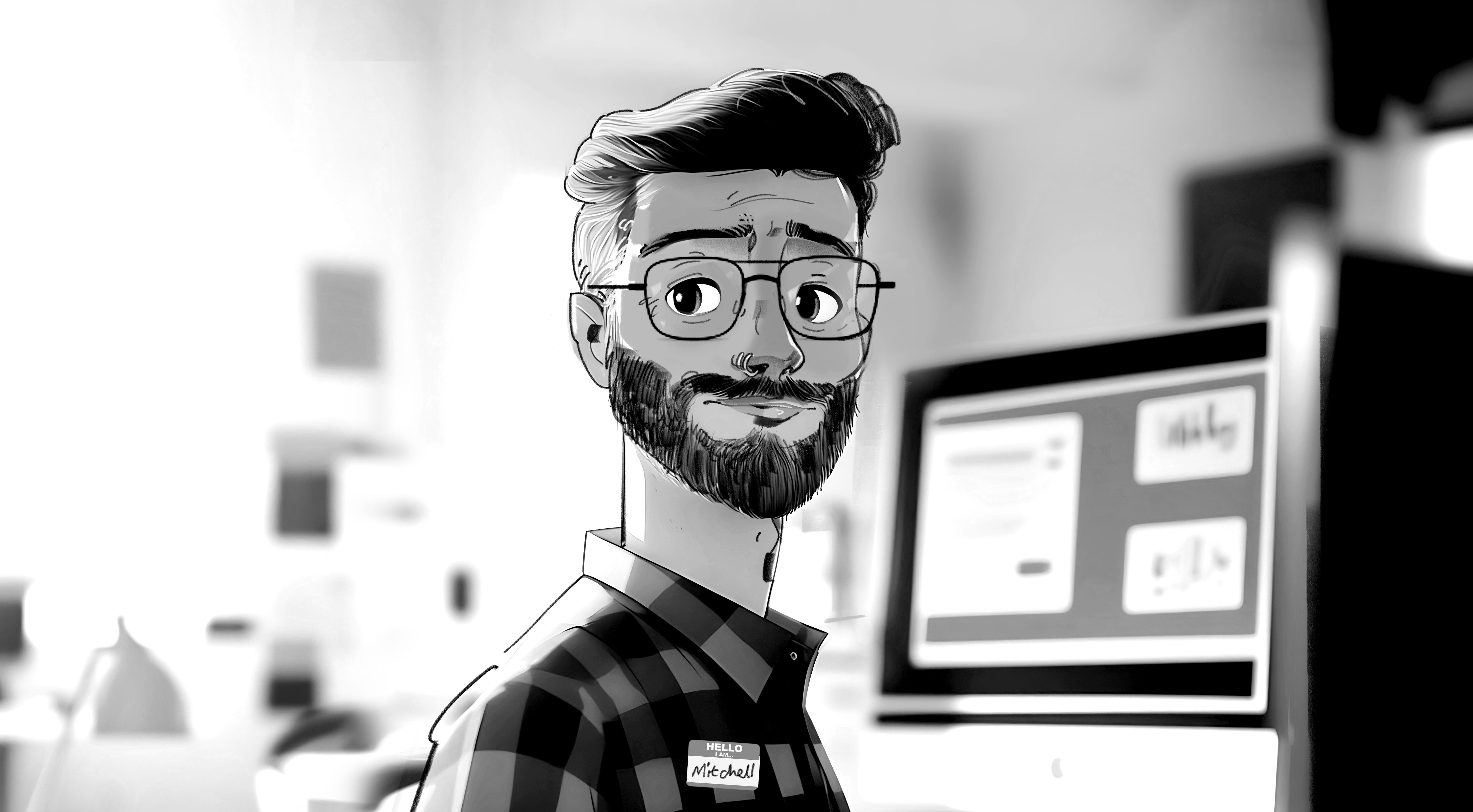 Profile illustration of Mitch, freelance storyboard artist UK