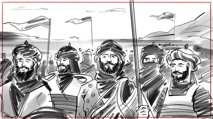 Motion picture storyboard design - cinematic frame illustration