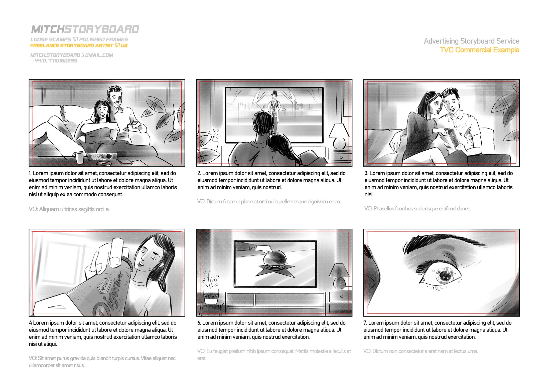 full page storyboard layout – cinematic scene breakdown by a UK storyboard artist (page 2)