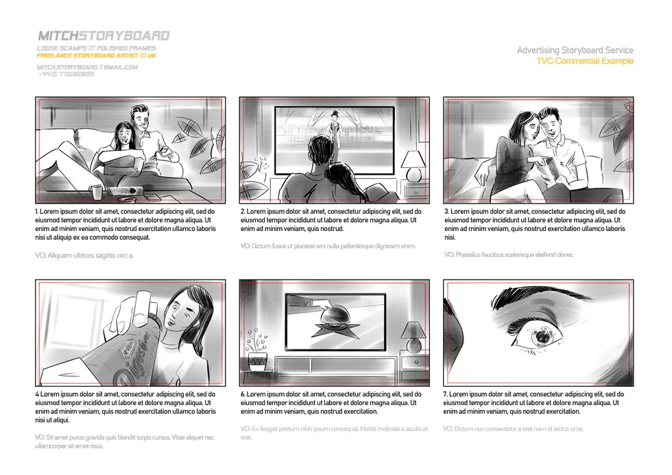 storyboard artist for hire – full-page multi-panel storyboard sequence by Storyboard-Artist.co.uk