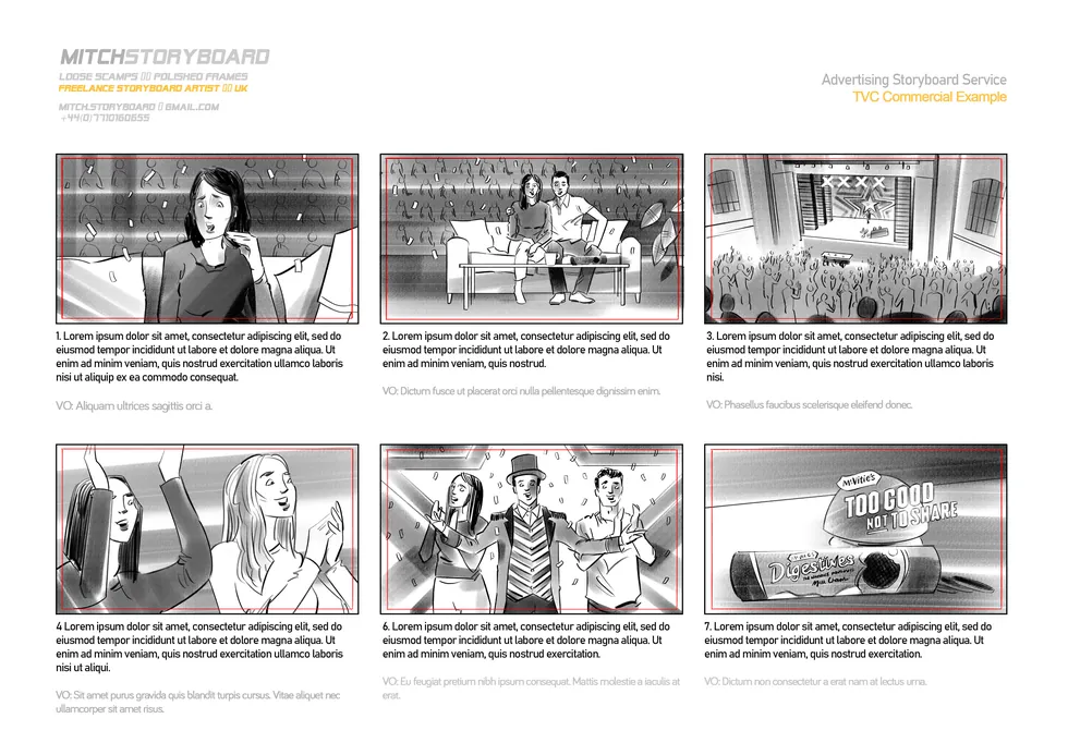 professional storyboard illustration – full-page multi-panel storyboard sequence by Storyboard-Artist.co.uk