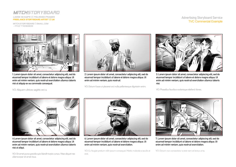commercial storyboard artist – full-page multi-panel storyboard sequence by Storyboard-Artist.co.uk