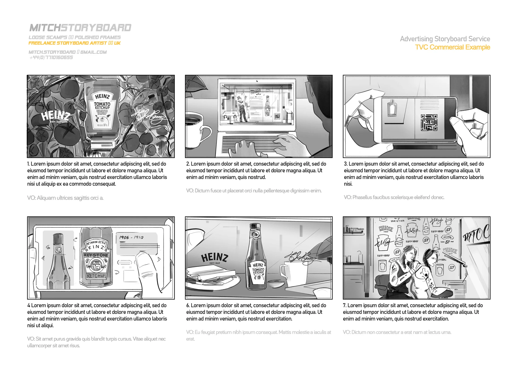 detailed full-page storyboard – advertising and commercial pre-production artwork (page 8)