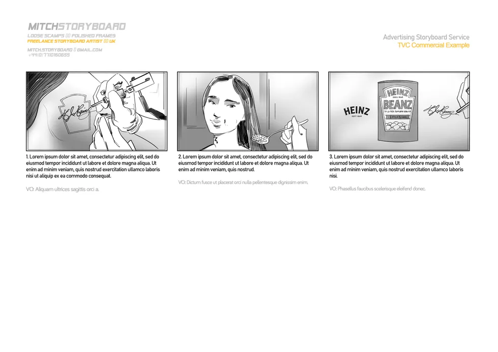 storyboard services UK – full-page multi-panel storyboard sequence by Storyboard-Artist.co.uk