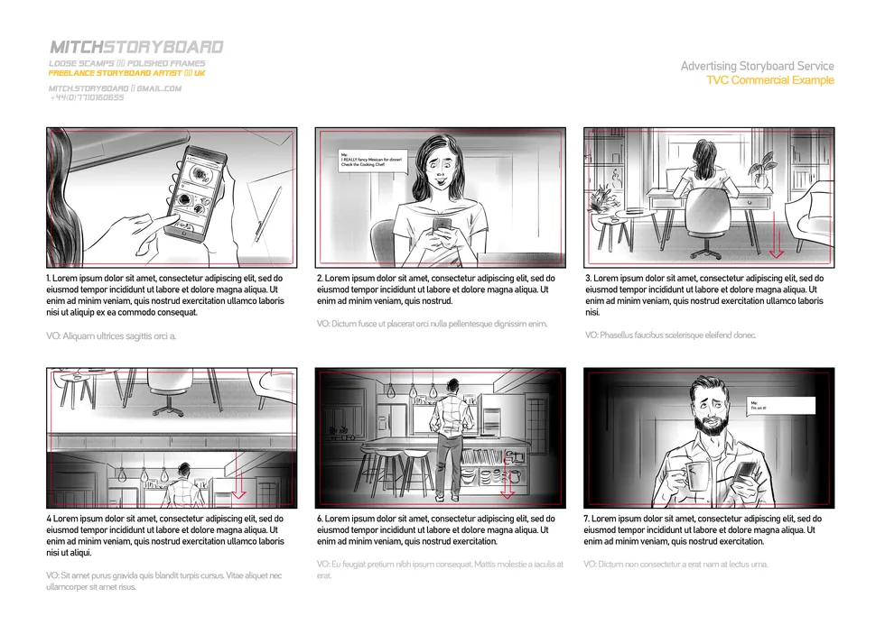 hire a storyboard artist – full-page multi-panel storyboard sequence by Storyboard-Artist.co.uk
