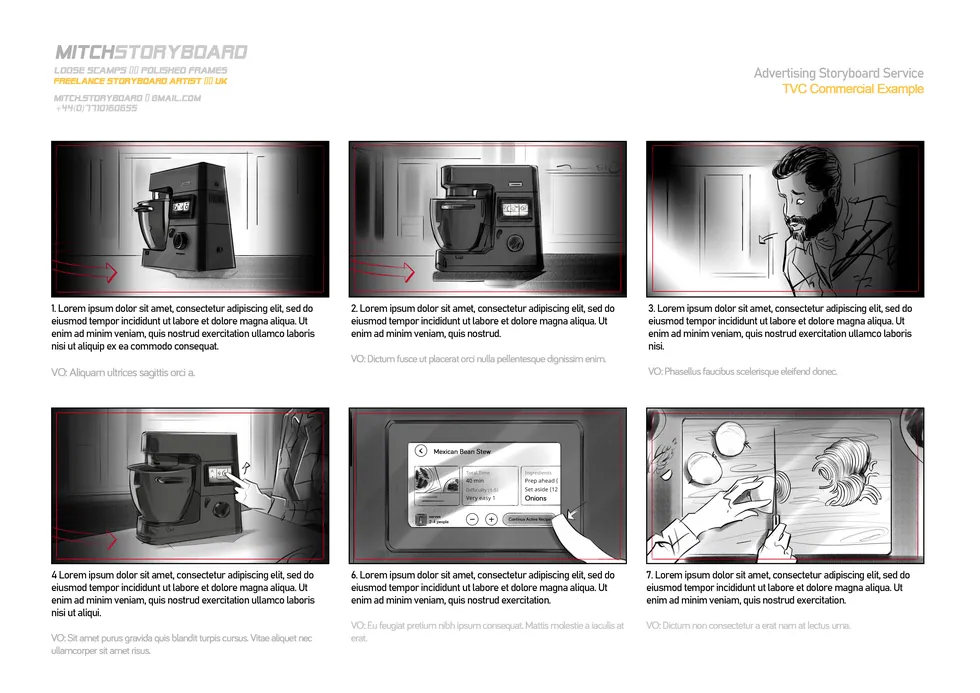 cinematic storyboard illustration – full-page multi-panel storyboard sequence by Storyboard-Artist.co.uk