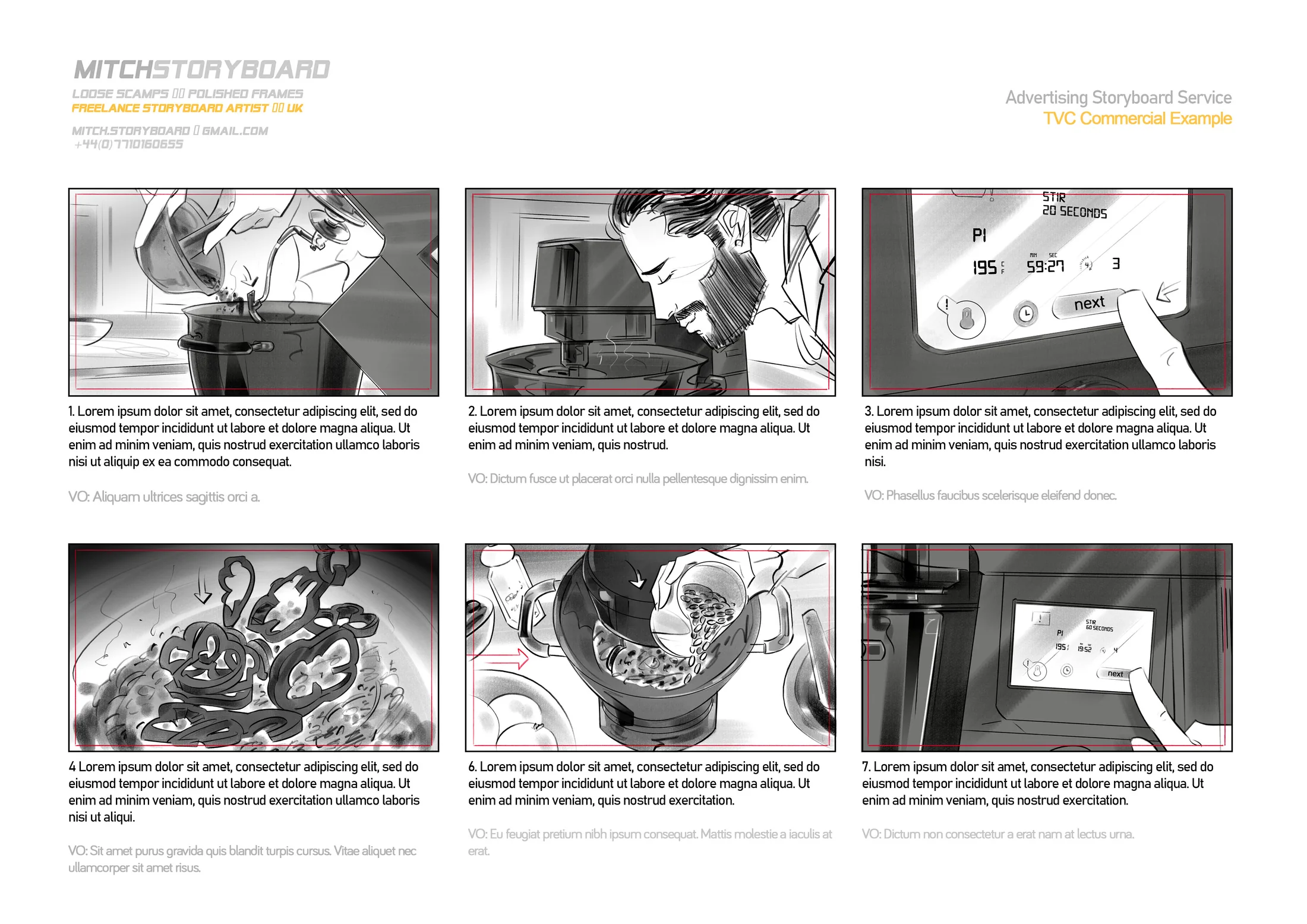 multi-panel storyboard page – visual storytelling for branded content and film (page 14)