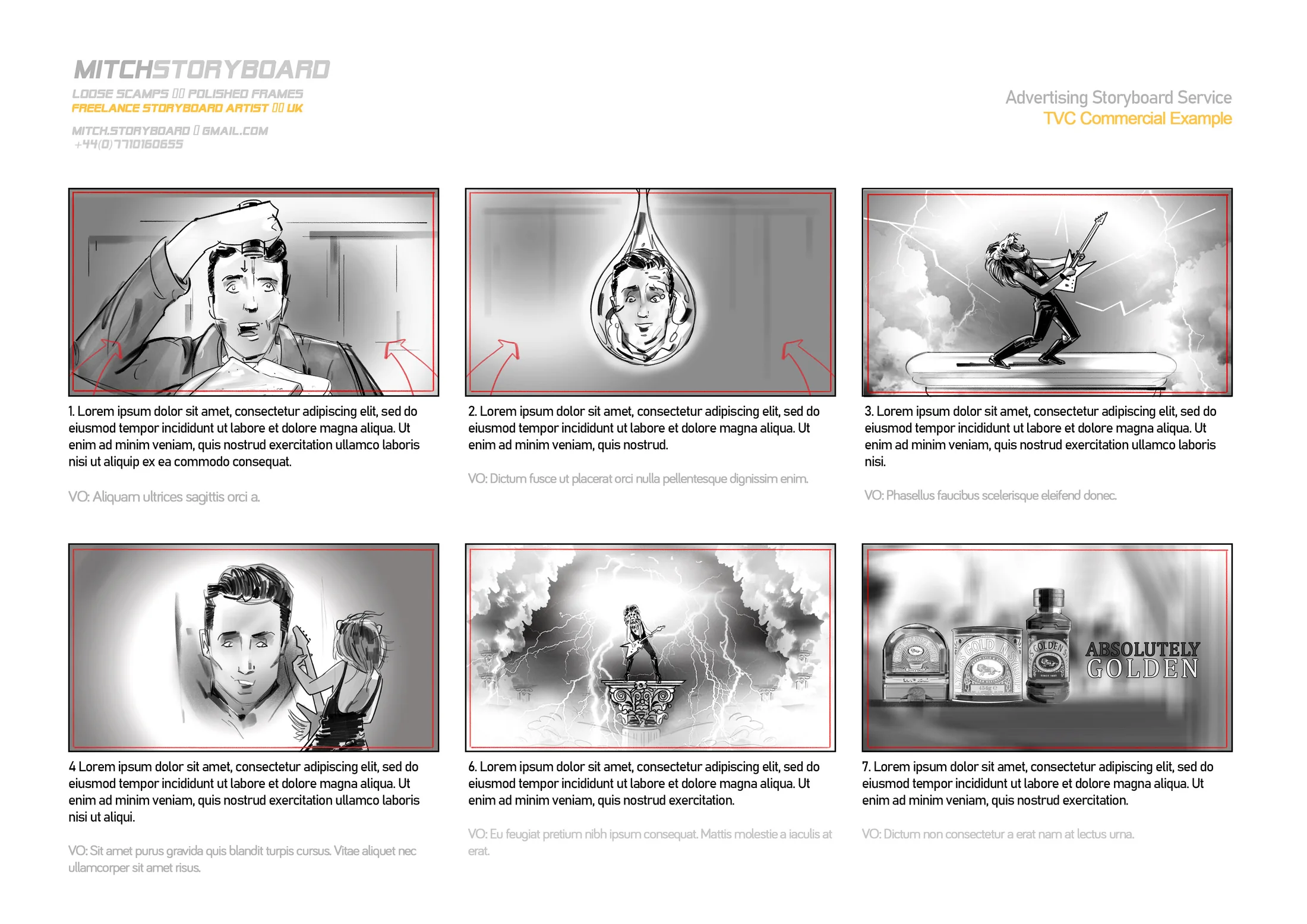 full page storyboard layout – cinematic scene breakdown by a UK storyboard artist (page 17)