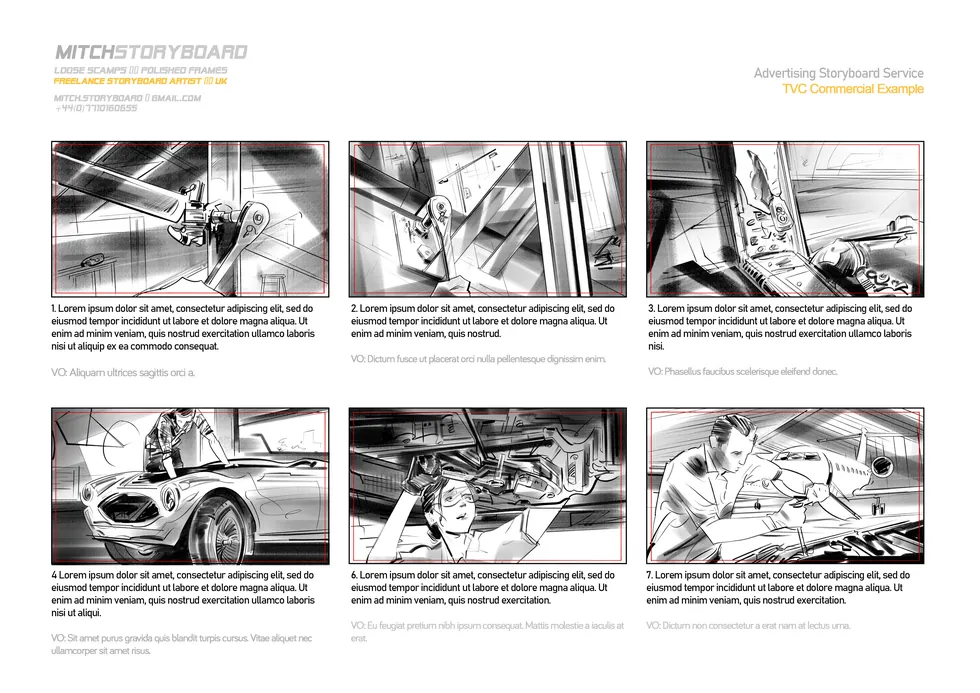 storyboard artist near me UK – full-page multi-panel storyboard sequence by Storyboard-Artist.co.uk