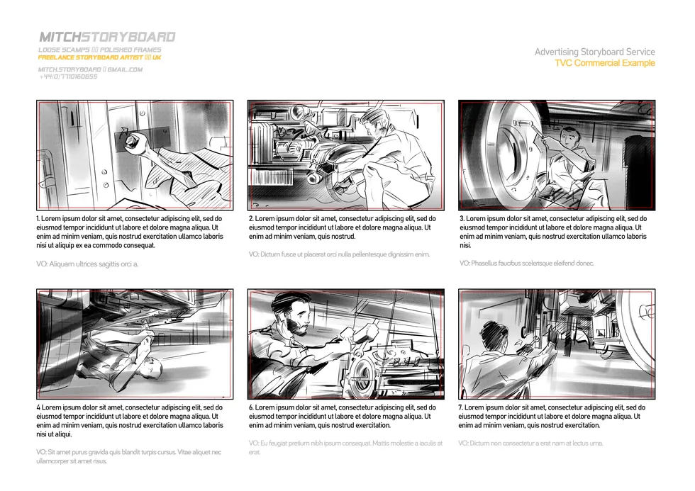 visual storytelling artist – full-page multi-panel storyboard sequence by Storyboard-Artist.co.uk