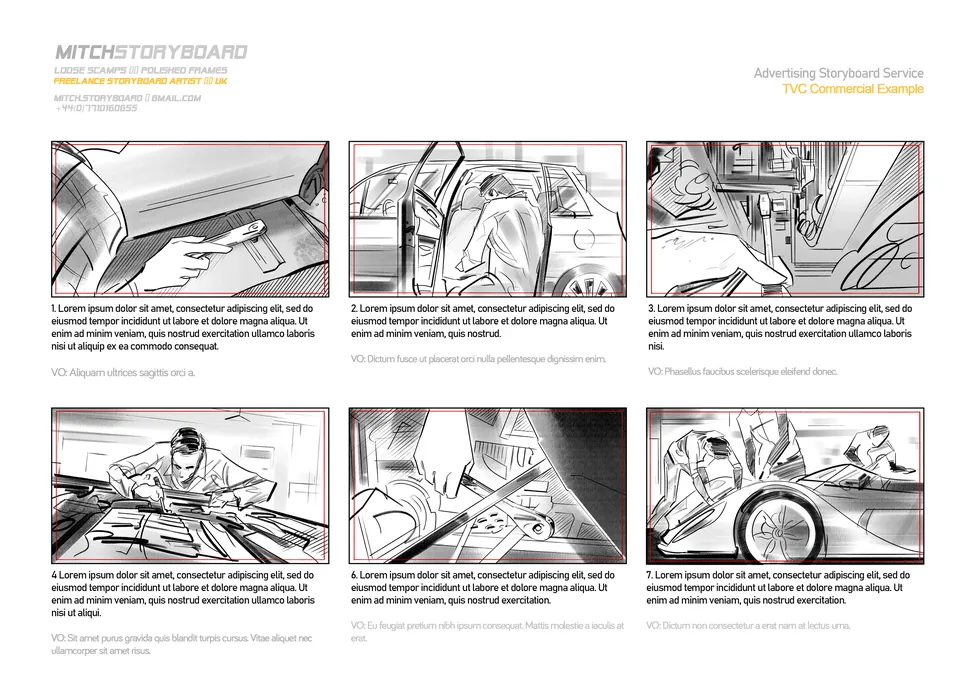 storyboard artist for agencies – full-page multi-panel storyboard sequence by Storyboard-Artist.co.uk