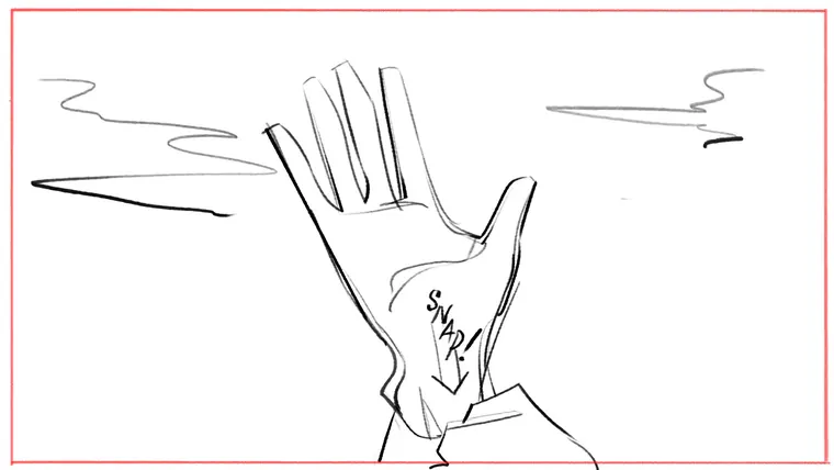 freelance storyboard artist UK – black and white line storyboard sketch by Storyboard-Artist.co.uk