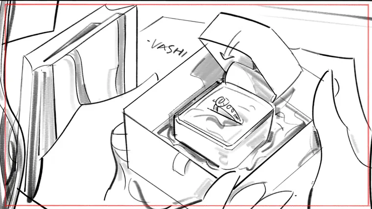 professional storyboard illustration – black and white line storyboard sketch by Storyboard-Artist.co.uk
