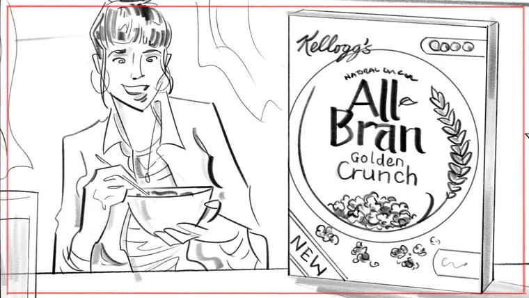 commercial storyboard artist – black and white line storyboard sketch by Storyboard-Artist.co.uk
