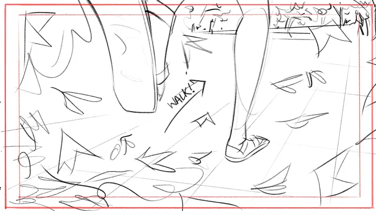 storyboard artist London – black and white line storyboard sketch by Storyboard-Artist.co.uk