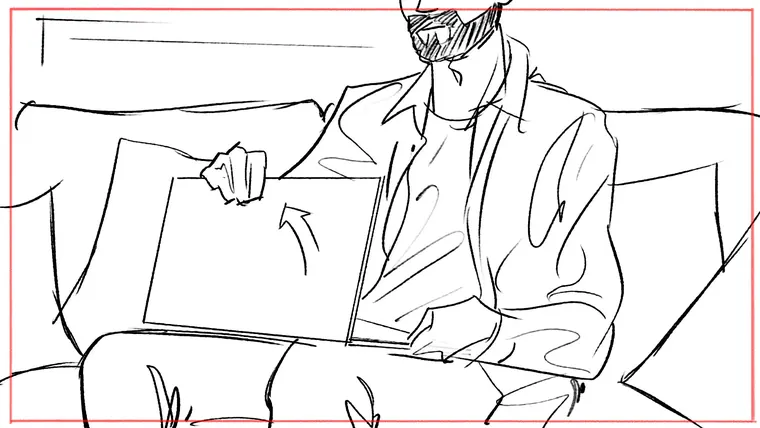 pre-production storyboard art – black and white line storyboard sketch by Storyboard-Artist.co.uk