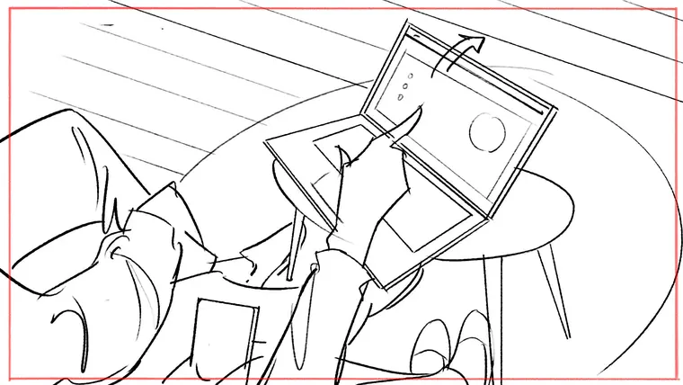 storyboard services UK – black and white line storyboard sketch by Storyboard-Artist.co.uk
