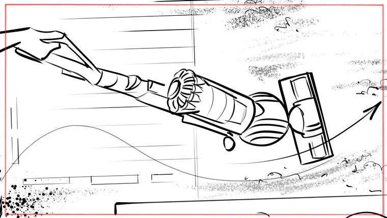 animatic storyboard artist – black and white line storyboard sketch by Storyboard-Artist.co.uk