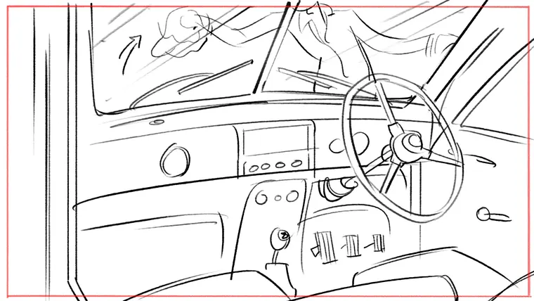storyboard artist for animation – black and white line storyboard sketch by Storyboard-Artist.co.uk