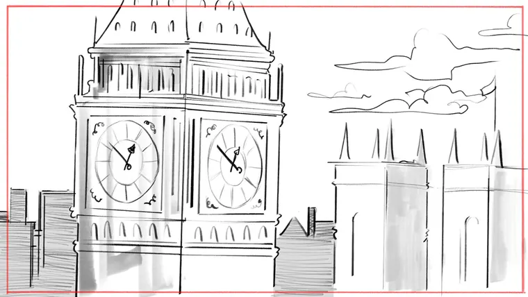 film pre-visualisation artist – black and white line storyboard sketch by Storyboard-Artist.co.uk
