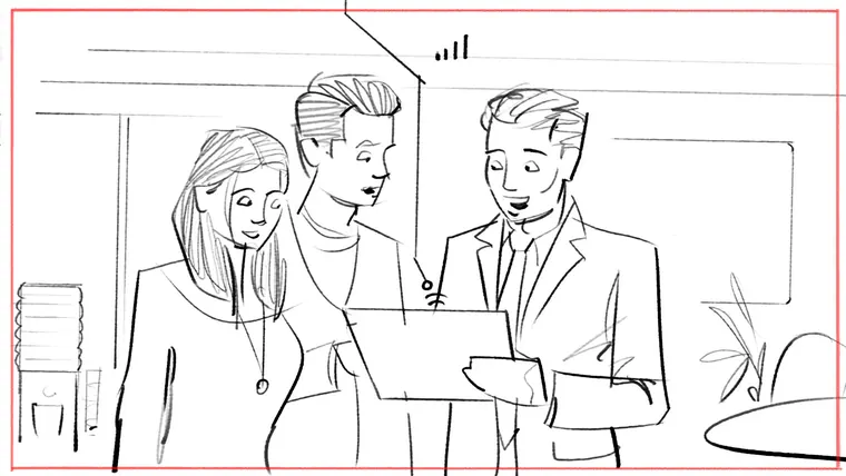 storyboard artist near me UK – black and white line storyboard sketch by Storyboard-Artist.co.uk