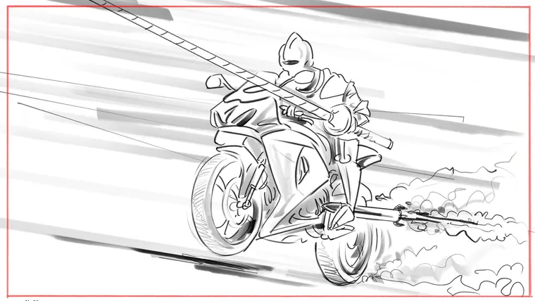 visual storytelling artist – black and white line storyboard sketch by Storyboard-Artist.co.uk