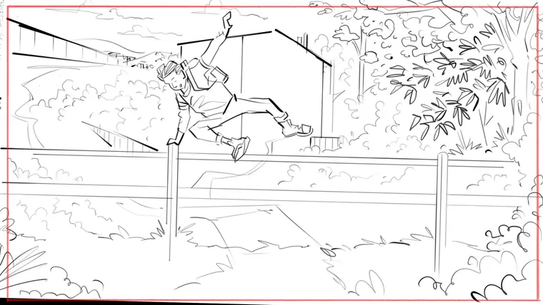 documentary storyboard artist – black and white line storyboard sketch by Storyboard-Artist.co.uk