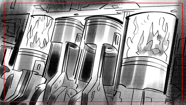 TV commercial storyboard artist – tonal greyscale storyboard illustration by Storyboard-Artist.co.uk