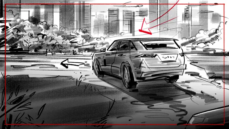 film pre-visualisation artist – tonal greyscale storyboard illustration by Storyboard-Artist.co.uk